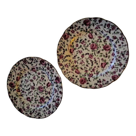 Vintage Violet Chintz Desert Plates Set of 2 - Picture 7 of 7